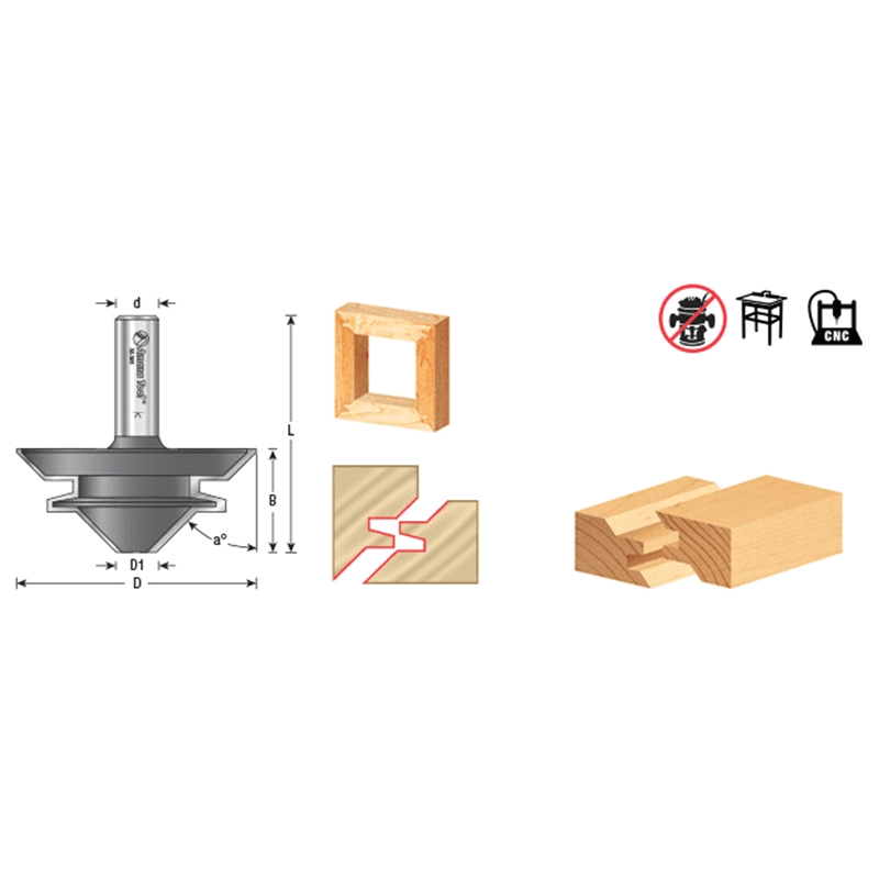1-1/2" Dia x 1/2" Carbide Tipped Lock Miter Bit, 45°, 1/4" Shank for 5/16" - 7/16" Material Alt 1 - Image