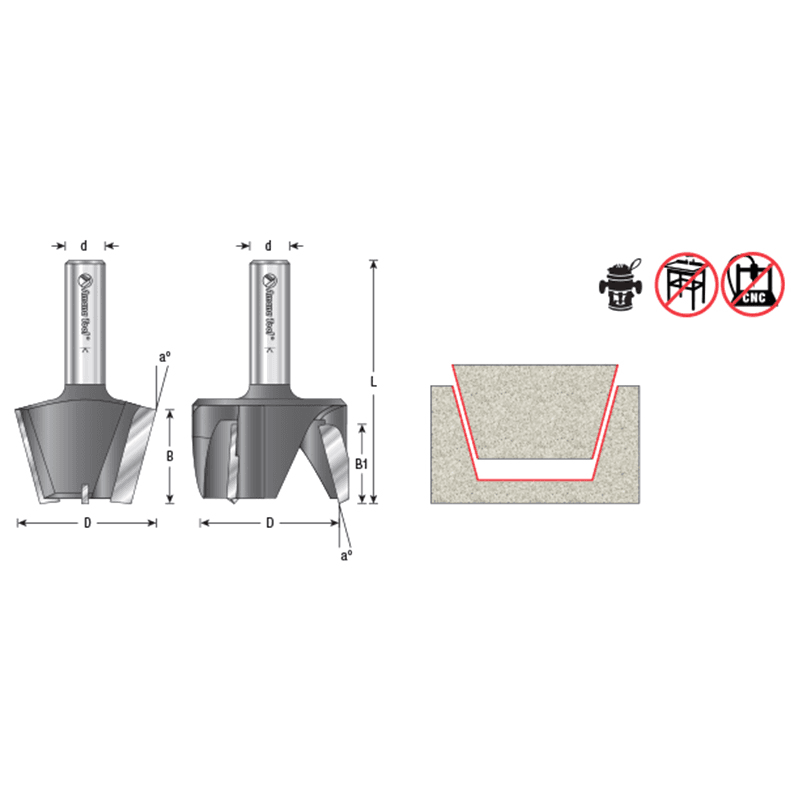 1-3/4" Dia x 1-3/16" Carbide Tipped Solid Surface Tapered Plug Cutter Repair Router Bit, Set, 1/2" Shank (2 Pieces) Alt 1 - Image