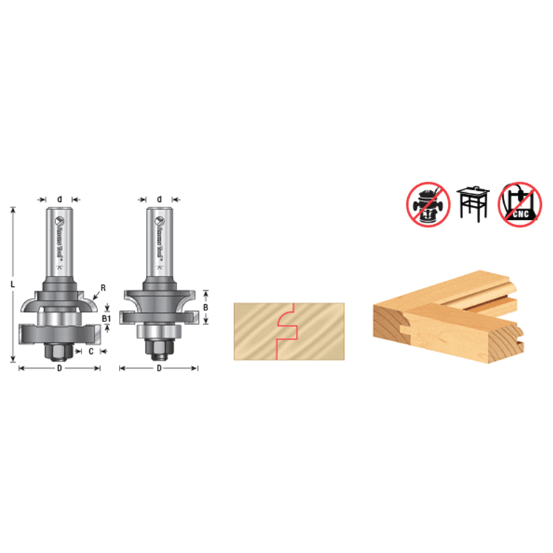 1-5/8" Dia x 11/16" Carbide Tipped Concave Stile/Rail 5/32" Radius, 1/2" Shank Set (2-Piece) Alt 1 - Image