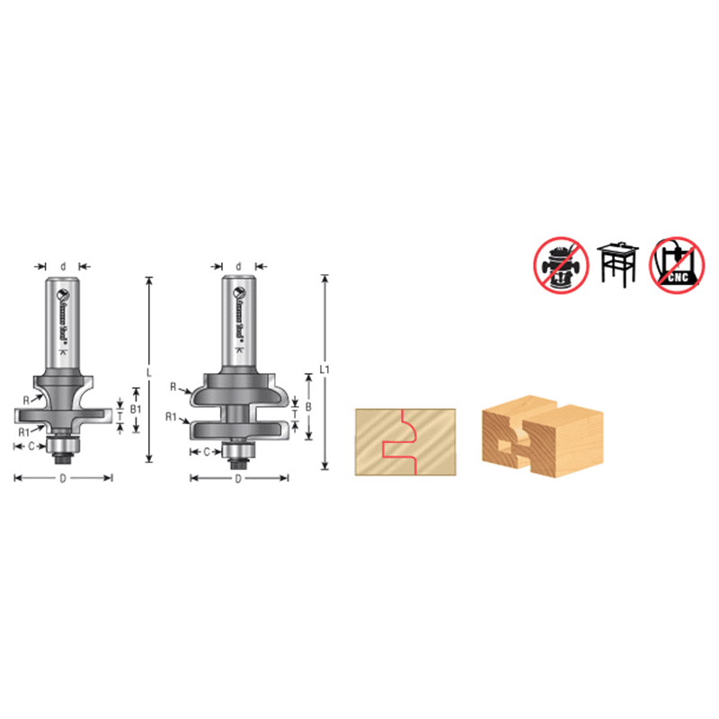 1-15/32" Dia x 1" Carbide Tipped Architectural Stile/Rail 1/2" Shank Set (2-Piece) Alt 1 - Image