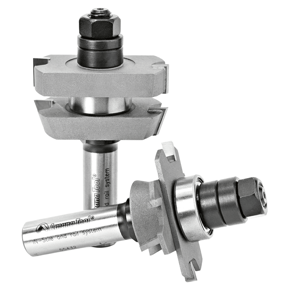 1-7/8" Dia x 5/8" to 1-1/8" Carbide Tipped Adjustable Straight with Bevel Instile and Rail System, 18°, 1/2" Shank Set Alt 2 - Image