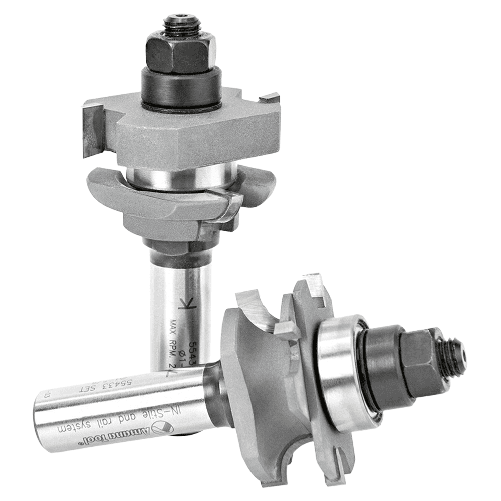 1-5/8" Dia x 5/8" to 1-1/8" Carbide Tipped Adjustable Concave Instile and Rail System, 1/4" Radius, 1/2" Shank Set Alt 2 - Image