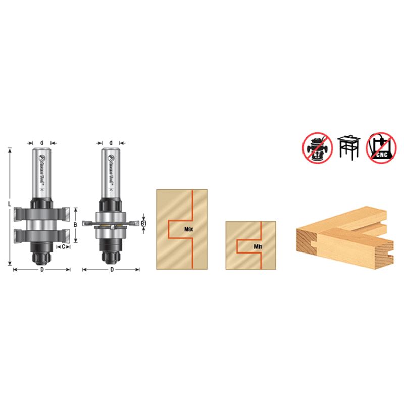 1-5/8" Dia x 5/8" to 1-1/8" Carbide Tipped Adjustable Mission Style Straight Instile and Rail System, 1/2" Shank Set Alt 1 - Image