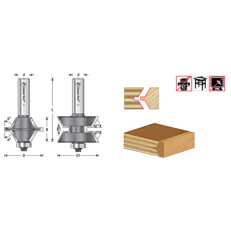 1-19/32" Dia x 1" Carbide Tipped Edge Banding 60°, 1/2" Shank Set (2-Piece) Alt 1 - Image