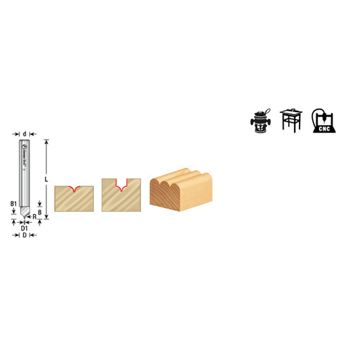 6mm Dia x 8mm Solid Carbide Point Cutting Roundover 3mm Radius Router Bit, 6mm Shank Alt 1 - Image