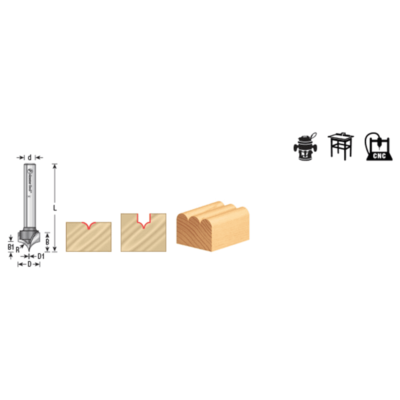 19/32" Dia x 1/2" Carbide Tipped Point Cutting Roundover 19/64" Radius Router Bit, 1/4" Shank Alt 1 - Image