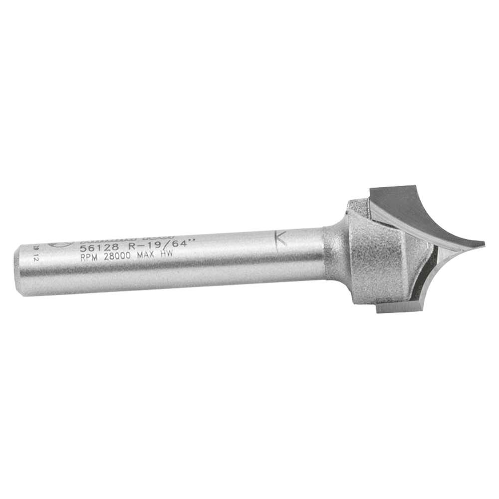 19/32" Dia x 1/2" Carbide Tipped Point Cutting Roundover 19/64" Radius Router Bit, 1/4" Shank Alt 2 - Image
