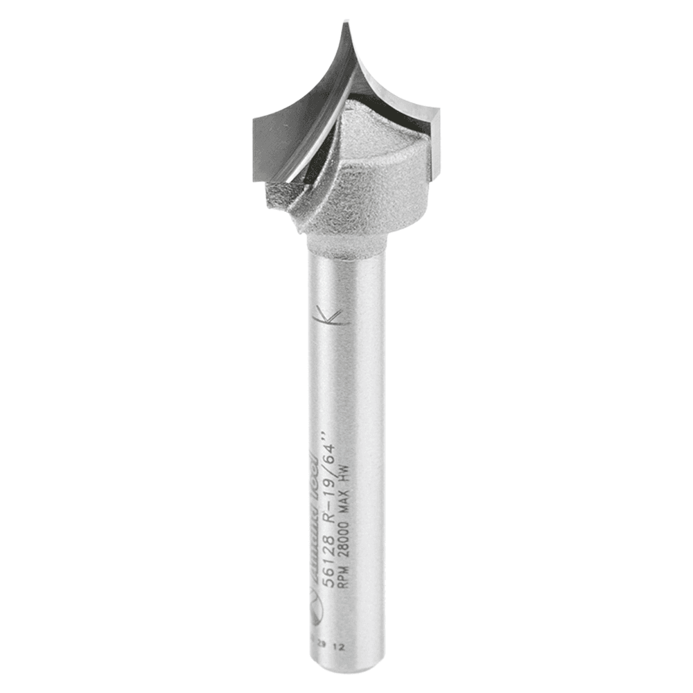 19/32" Dia x 1/2" Carbide Tipped Point Cutting Roundover 19/64" Radius Router Bit, 1/4" Shank Main - Image