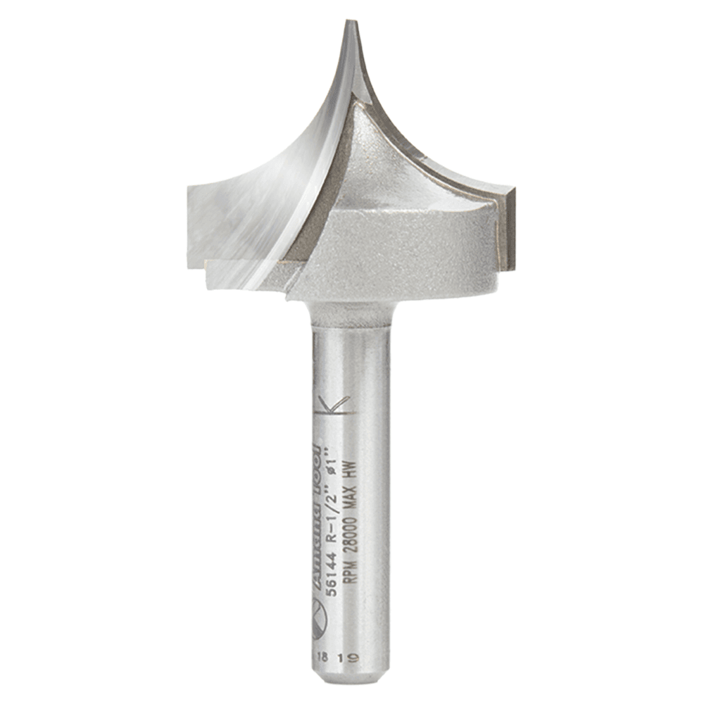 1" Dia x 3/4" Carbide Tipped Point Cutting Roundover 1/2" Radius Router Bit, 1/4" Shank Main - Image