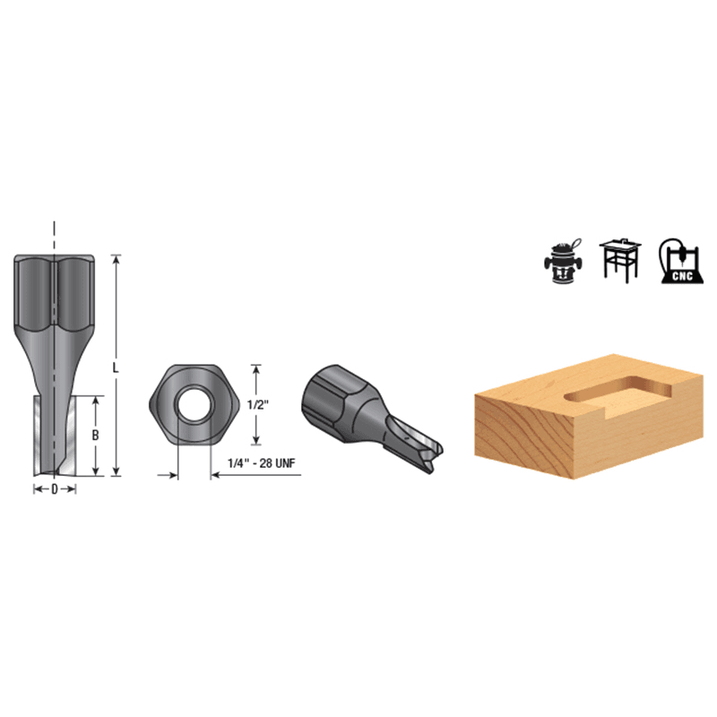 1/8" + .015 Dia x 3/8" Carbide Tipped Mortising Bit, Screw Straight No Shear Cutter, 1/4" - 28 Thread Alt 1 - Image