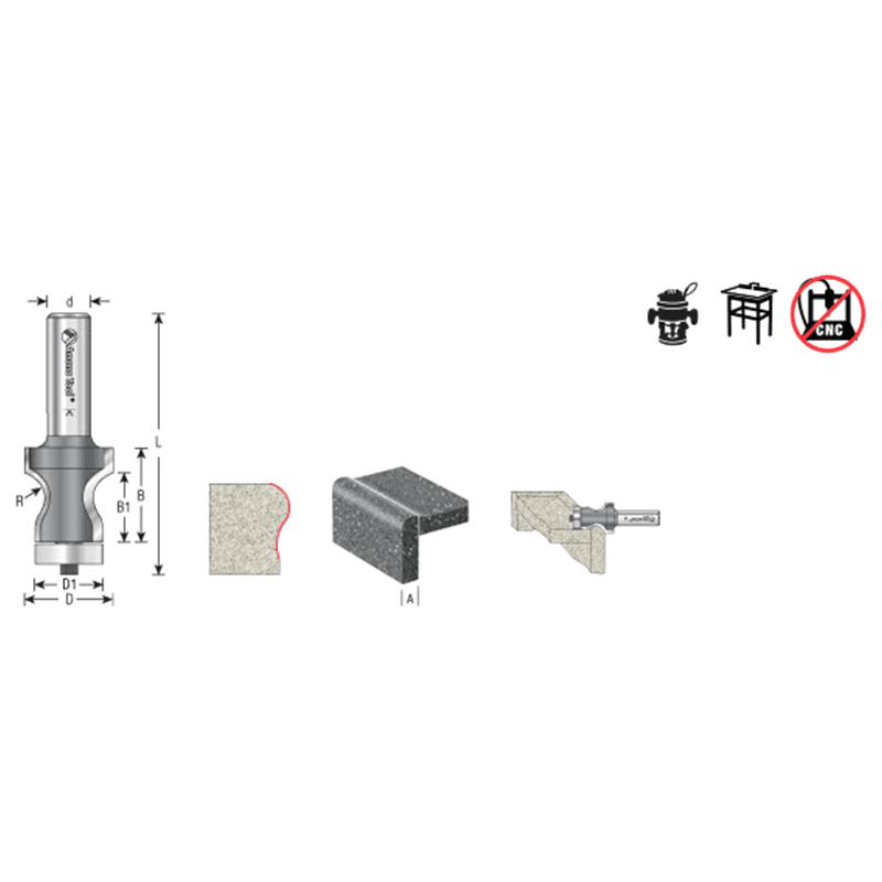 1" Dia x 7/8" Carbide Tipped Countertop No-Drip with Ultra-Glide Radius Bearing Guide Solid Surface, 5/16" Angle, 1/2" Shank Alt 1 - Image