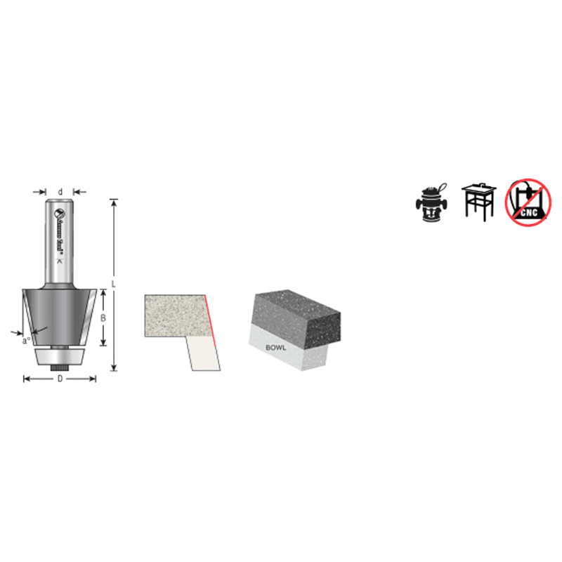 1-1/4" Dia x 15/16" Carbide Tipped Undermount Bowl Solid Surface, 10°, 1/2" Shank Alt 1 - Image