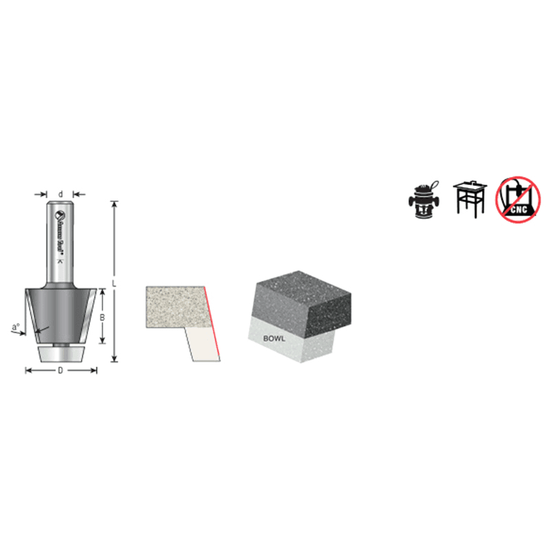 1-1/2" Dia x 1-1/4" Carbide Tipped Wilsonart® SSV Bowl Solid Surface, 12°, 1/2" Shank Alt 1 - Image