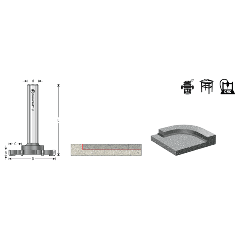 2-1/16" Dia x 1/4" Carbide Tipped Countertop Trim 6 Wing Solid Surface, 1/2" Shank Alt 1 - Image
