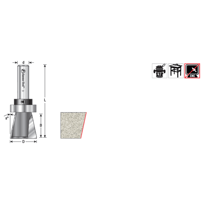 1-1/8" Dia x 1" Carbide Tipped Solid Surface Top Mount Bowl 14° Angle Router Bit, 1/2" Shank Alt 1 - Image