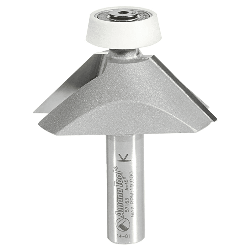 2-3/8" x 2-7/8" Lansen 45&#730; Bevel Stainless Steel Edge Sink Solid Surface Router Bit, 2-Flute, 1/2" Shank - Main Image