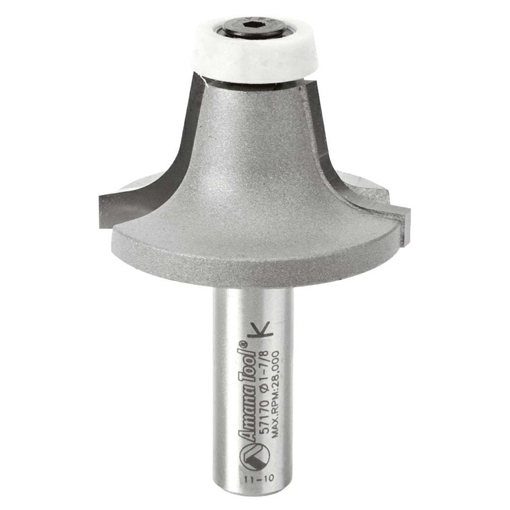 1-7/8" Dia x 1" Carbide Tipped Round Over with Ultra-Glide Radius Bearing Guide Solid Surface, 10°, 3/8 Radius, 1/2" Shank Main - Image