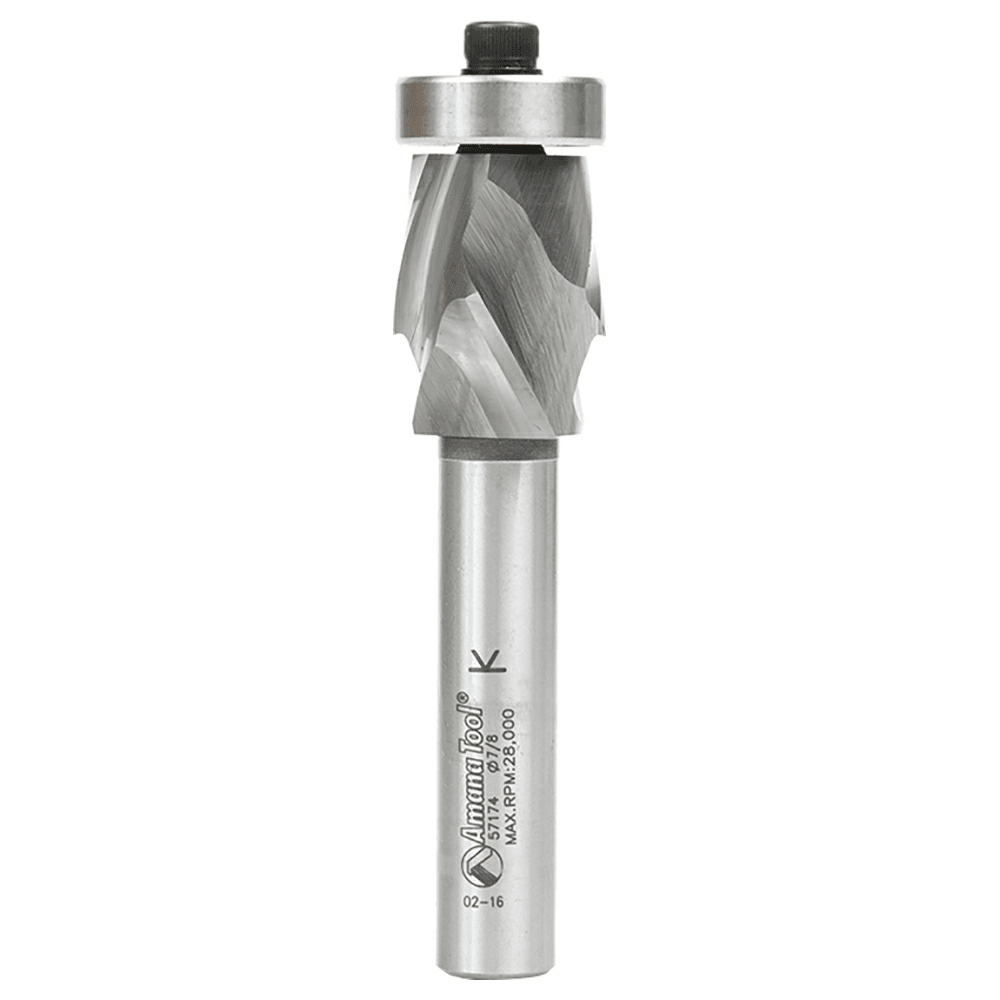 22mm x 3-15/16" Spiral Flush Trim Compression Bit with Lower Ball Bearing, 2-Flute, 1/2" Shank - Main Image