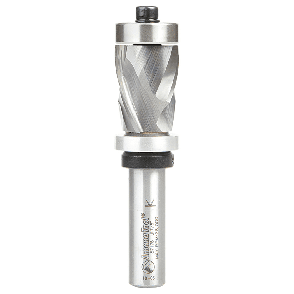 7/8" x 3-3/4" Spiral Flush Trim Compression Bit with Upper/Lower Ball Bearing, 2-Flute, 1/2" Shank - Main Image