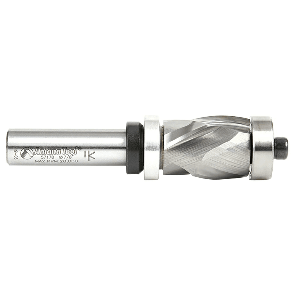 7/8" x 3-3/4" Spiral Flush Trim Compression Bit with Upper/Lower Ball Bearing, 2-Flute, 1/2" Shank - Alt Image 1