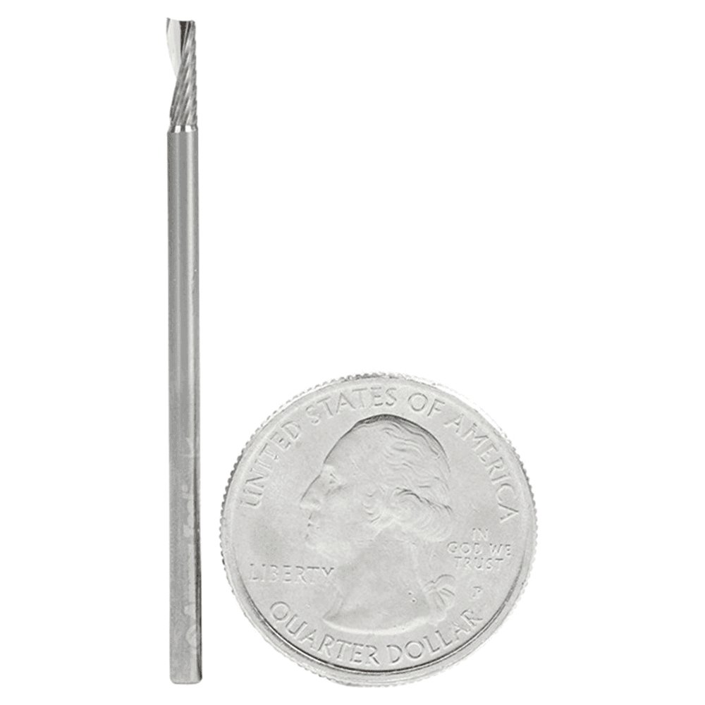 2.5mm Dia x 8mm Metric Solid Carbide CNC Spiral 'O' Single Flute, Plastic Cutting, 2.5mm Shank, 50mm Long Up-Cut Router Bit Alt 1 - Image