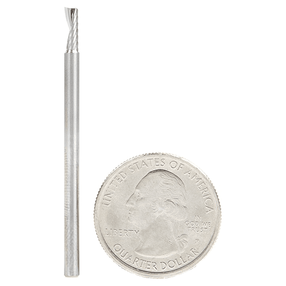 3mm Dia x 8mm Metric Solid Carbide CNC Spiral 'O' Single Flute, Plastic Cutting, 3mm Shank, 50mm Long Up-Cut Router Bit Alt 1 - Image