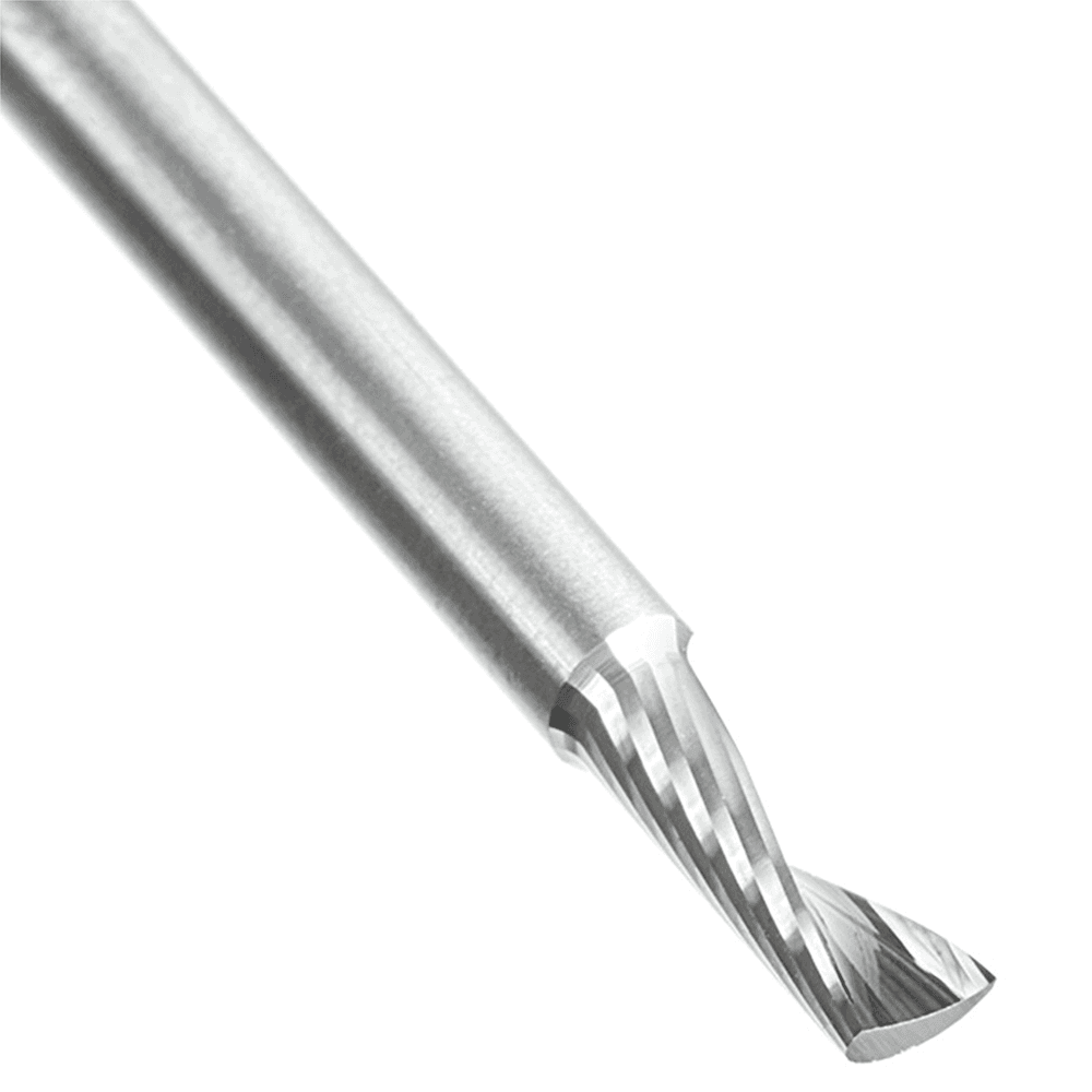 3mm Dia x 8mm Metric Solid Carbide CNC Spiral 'O' Single Flute, Plastic Cutting, 3mm Shank, 50mm Long Up-Cut Router Bit Alt 4 - Image