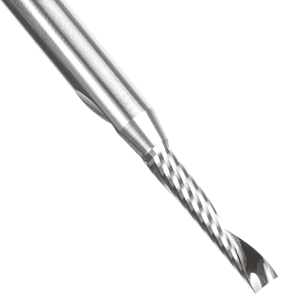 4mm Dia x 20mm Metric Solid Carbide CNC Spiral 'O' Single Flute, Plastic Cutting, 6mm Shank, 64mm Long Up-Cut Router Bit Alt 4 - Image