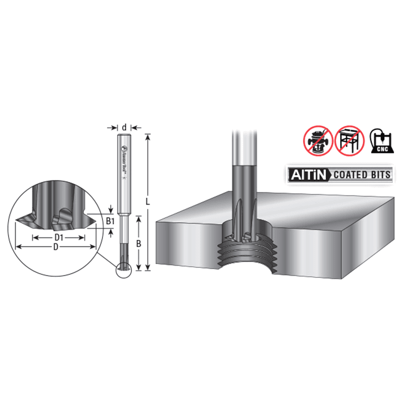 8mm x 24mm AlTiN Coated Solid Carbide CNC Single Form Threadmill Bit, 4-Flute, 8mm Shank Alt 1 - Image