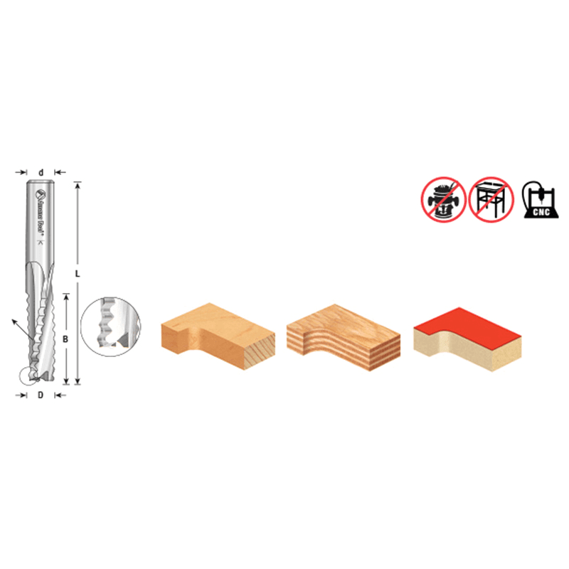 3/8" Dia x 1" CNC Solid Carbide Roughing Spiral 3 Flute, Chipbreaker, 3/8" Shank Up-Cut Router Bit for Castle And Porter Cable Machines Alt 1 - Image