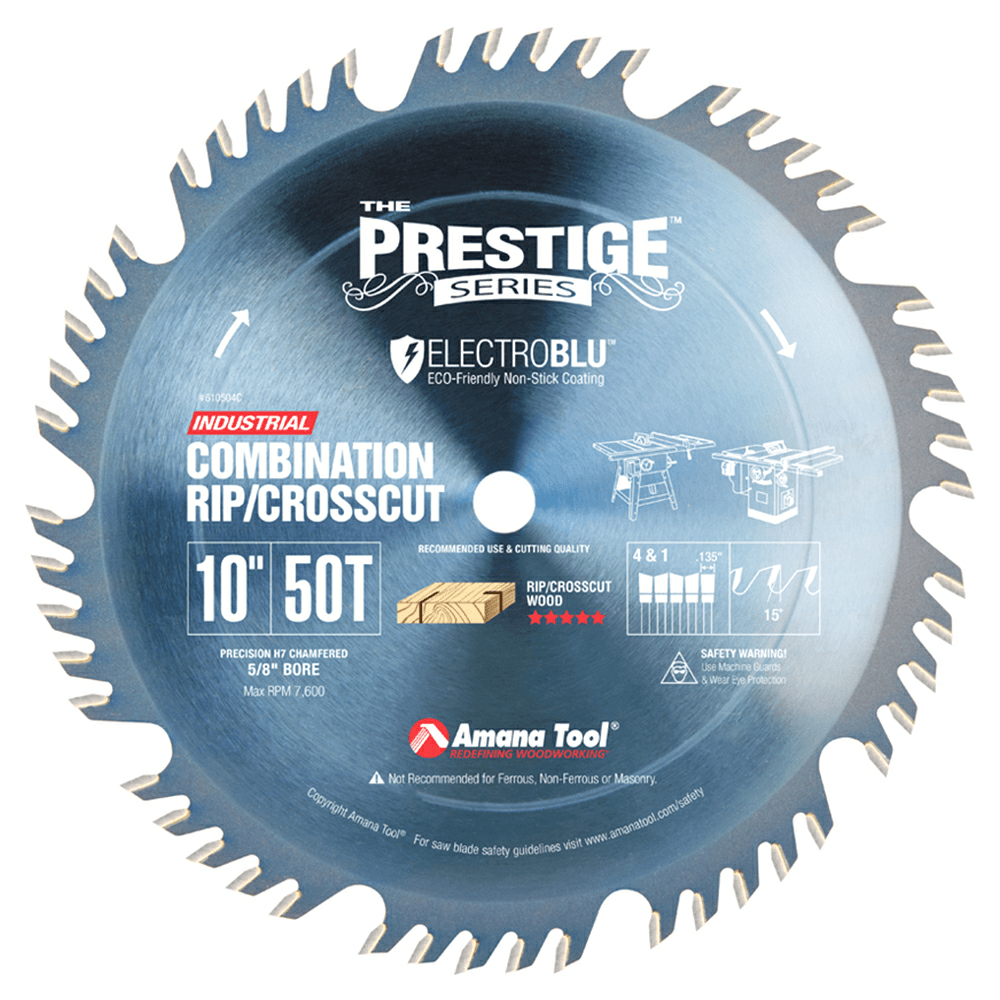 Prestige 10" x 50 Teeth Electro-Blu Non-Stick Coated Combination Ripping/Cross-Cut Saw Blade - Main Image