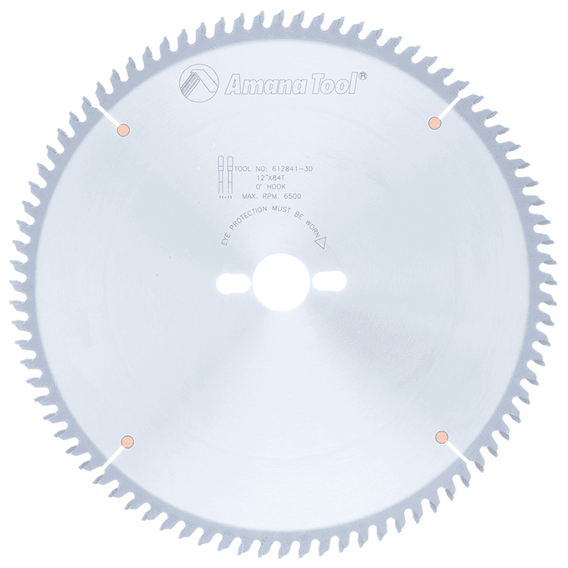 Amana 12" x 84 Teeth Swirl-Free Cut Solid Surface Saw Blade for cutting plastic laminate, Plexiglas, and solid surface materials.