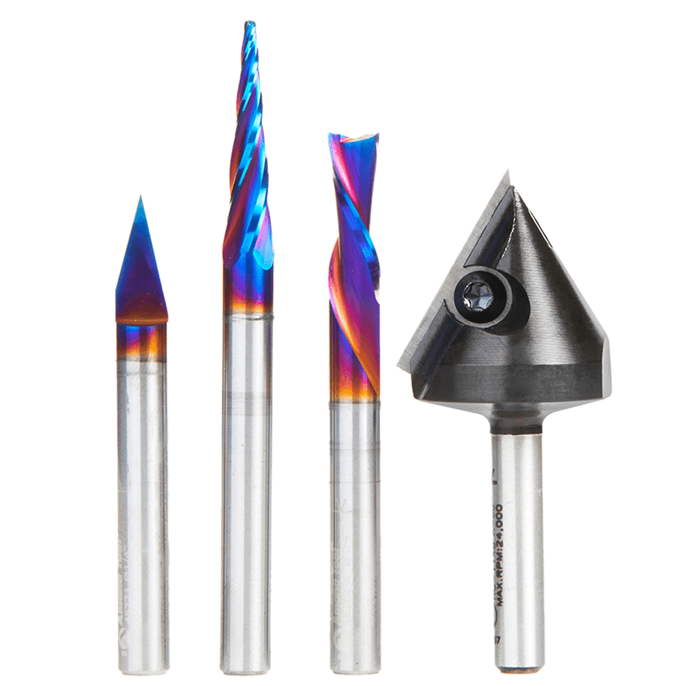 4-Piece X-Carve CNC Starter Router Bit, 1/4" Shank - Alt Image 1