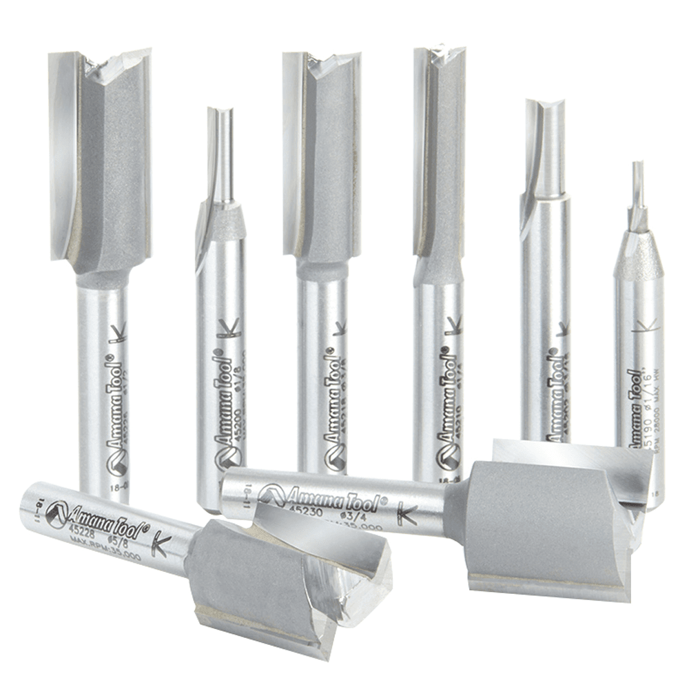 8-Piece High Production Straight Plunge Bit Collection, 1/4" Shank - Main Image