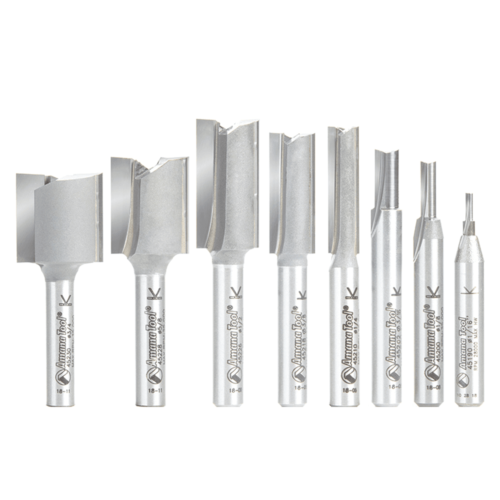 8-Piece High Production Straight Plunge Bit Collection, 1/4" Shank - Alt Image 1