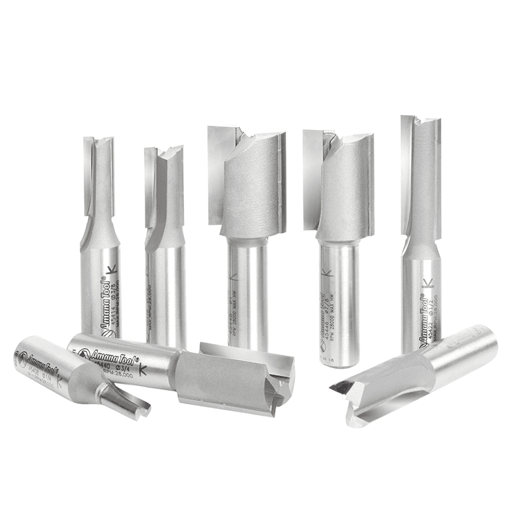 8-Piece High Production Straight Plunge Bit Collection, 1/2" Shank - Main Image