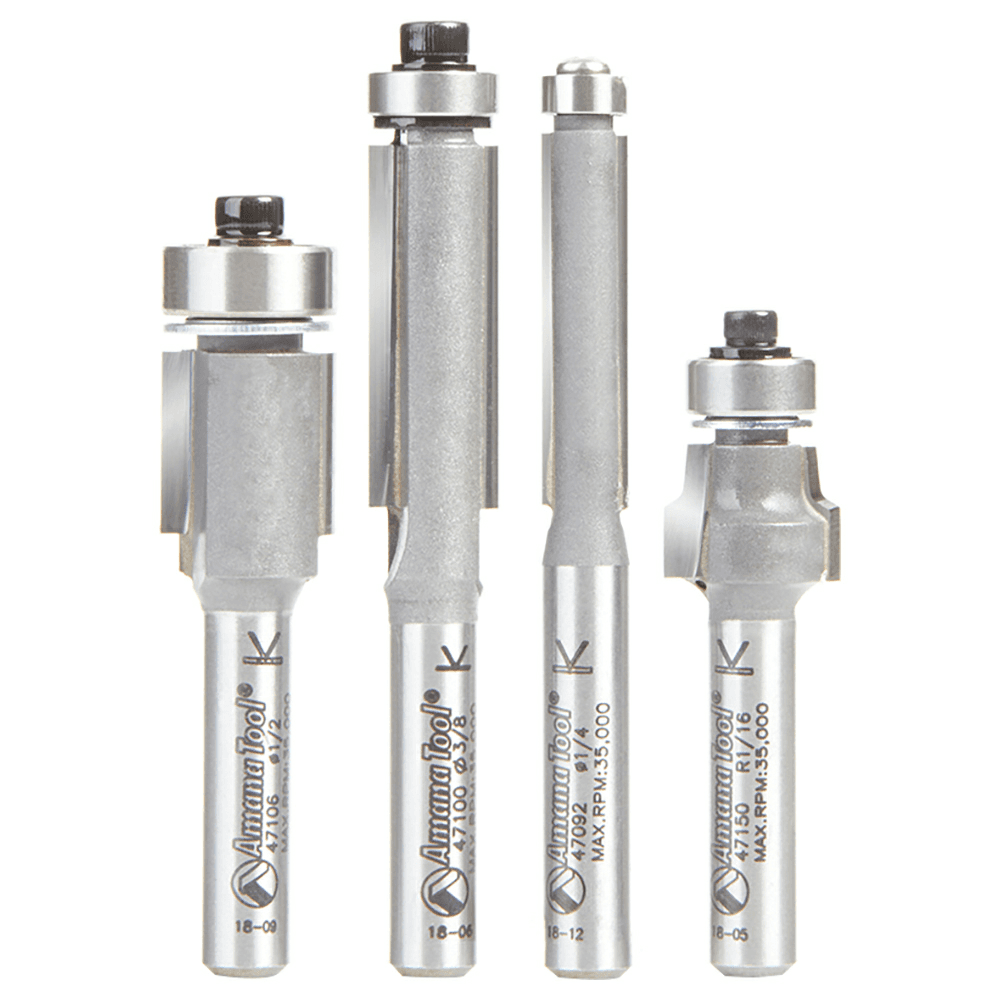 4-Piece Flush Trim Bit Collection with Ball Bearing, 1/4" Shank - Main Image