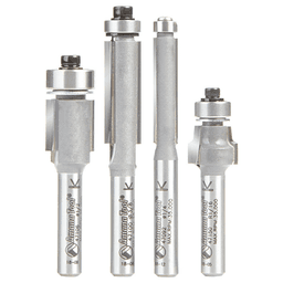 4-Piece Flush Trim Bit Collection with Ball Bearing, 1/4" Shank - Main Image