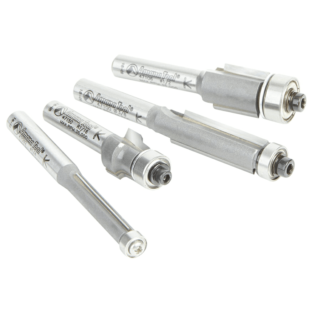 4-Piece Flush Trim Bit Collection with Ball Bearing, 1/4" Shank - Alt Image 1