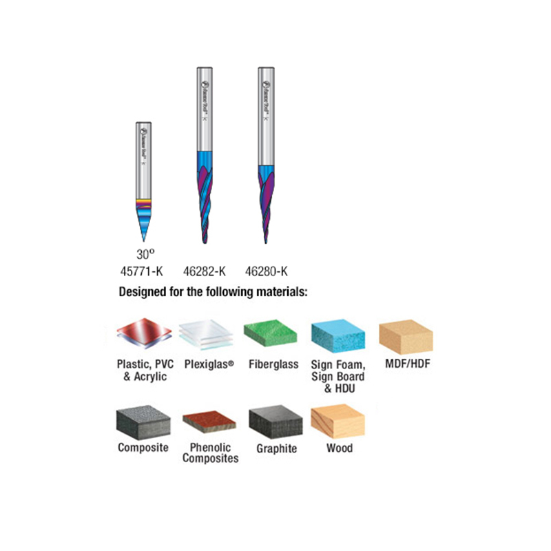 3-Piece CNC Spektra Ultimate 2D/3D Carving Engraving Router Bit, 1/4" Shank - Alt Image 2