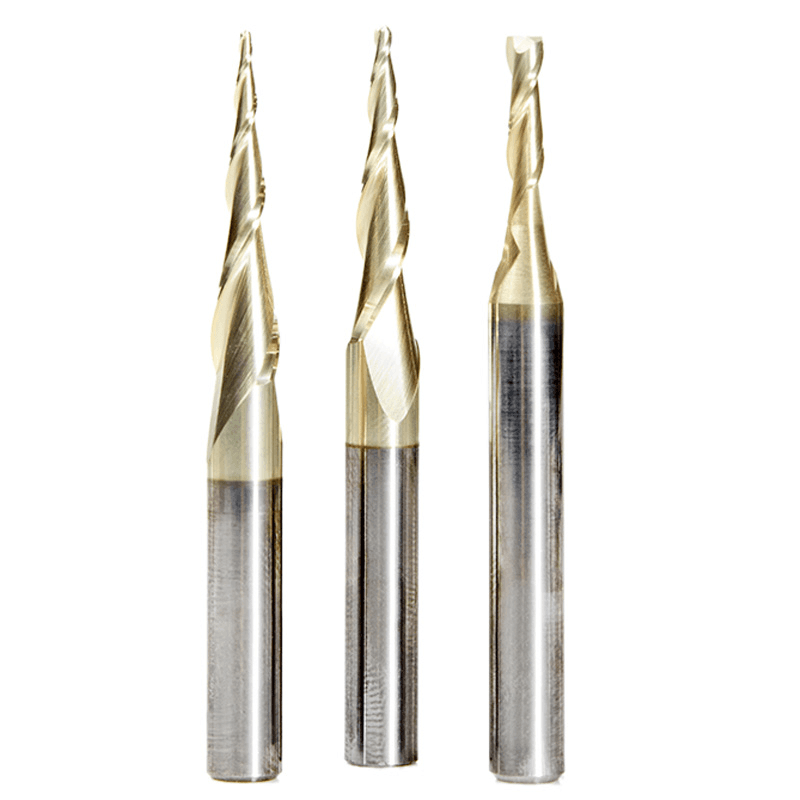 3-Piece CNC 2D/3D Carving Ball Nose/Flat Bottom ZrN Coated Up-Cut Spiral Router Bit Set, 1/4" Shank - Main Image