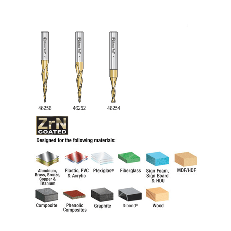 3-Piece CNC 2D/3D Carving Ball Nose/Flat Bottom ZrN Coated Up-Cut Spiral Router Bit Set, 1/4" Shank - Alt Image 2