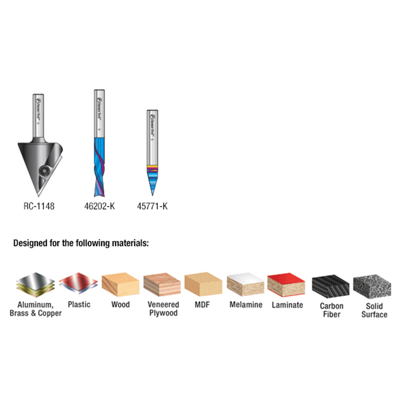 3-Piece CNC Starter Router Bit Pack, 1/4" Shank - Alt Image 2