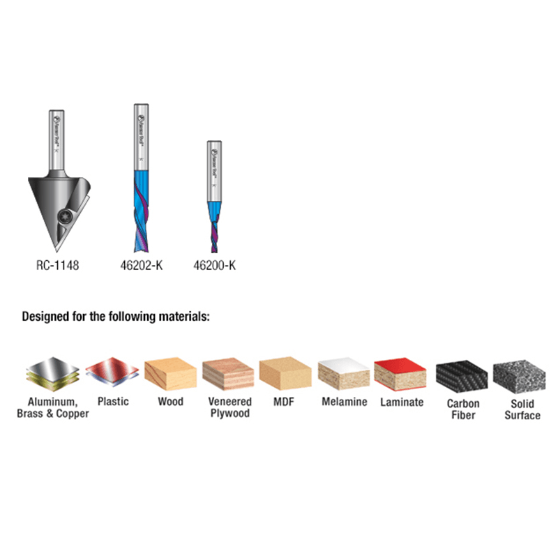 3-Piece Matt's CNC Starter Router Bit Pack, 1/4" Shank - Alt Image 2