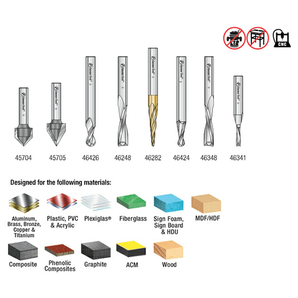 8-Piece General Purpose CNC Router Bit, 1/4" Shank Alt 11 - Image