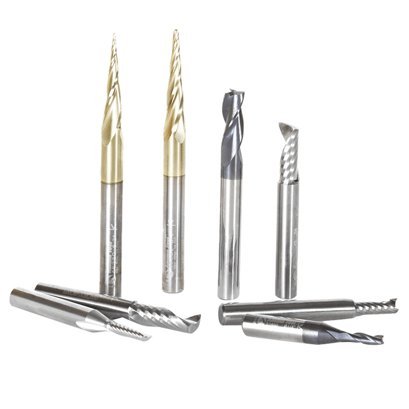 8-Piece CNC Aluminum/Plastics/Stainless Steel Cutting Router Bit Collection, 1/4" Shank - Main Image