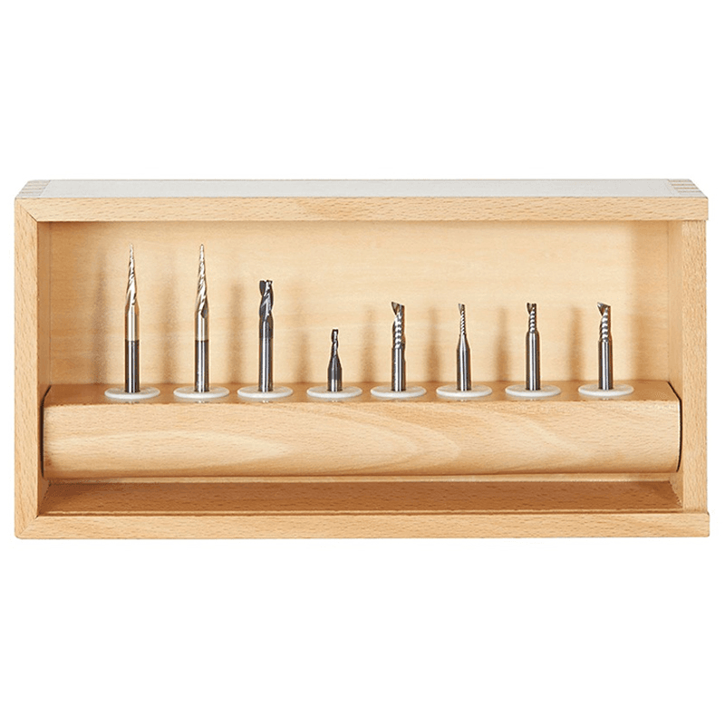 8-Piece CNC Aluminum/Plastics/Stainless Steel Cutting Router Bit Collection, 1/4" Shank - Alt Image 1