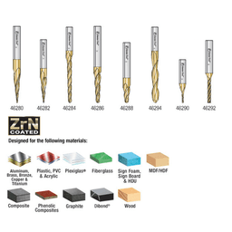 8-Piece CNC 2D/3D Carving Ball Nose ZrN Coated Up-Cut Spiral Router Bit Collection, 1/4" Shank - Alt Image 2