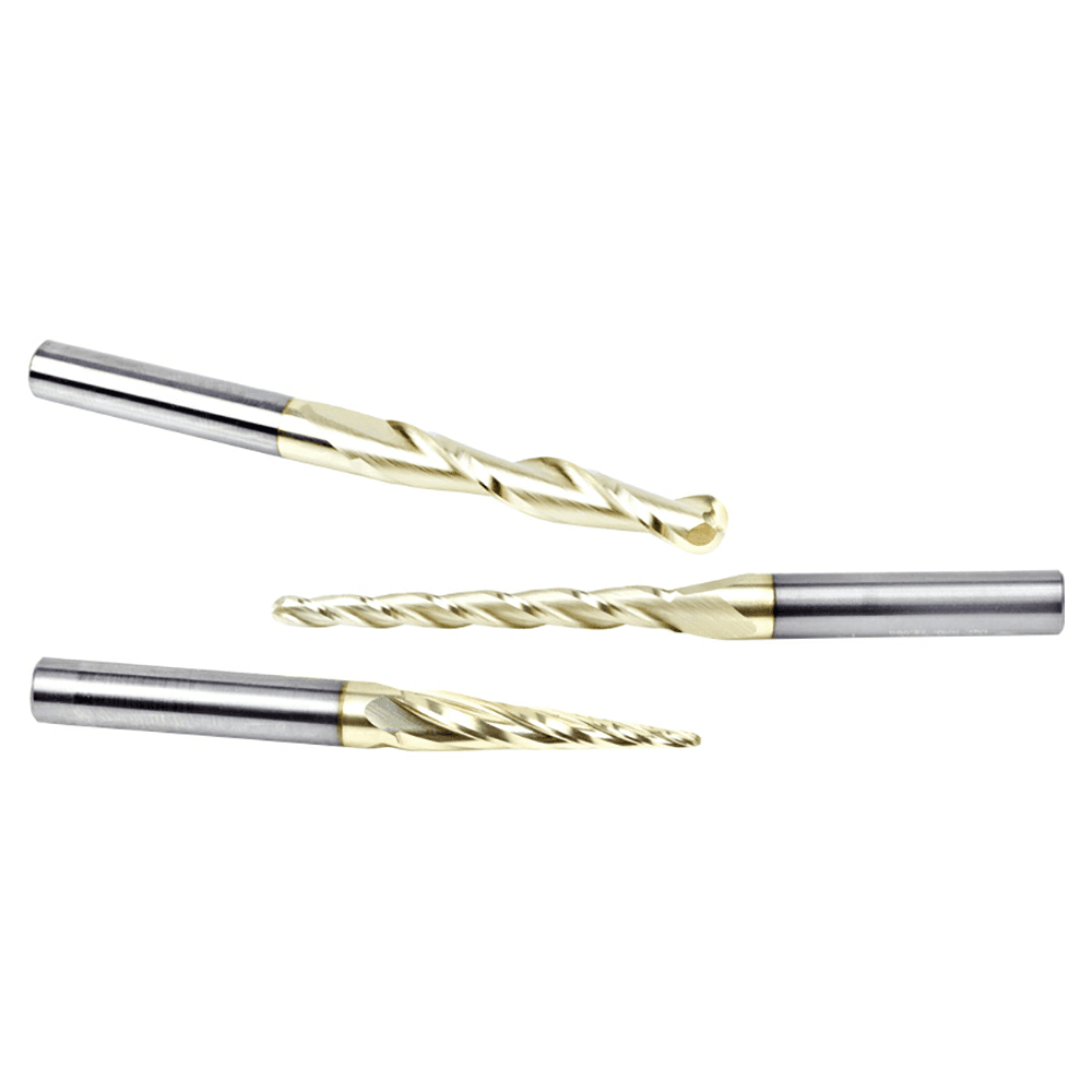 3-Piece CNC 2D/3D Carving Ball Nose ZrN Coated Up-Cut Spiral Router Bit Set, 1/4" Shank - Alt Image 1
