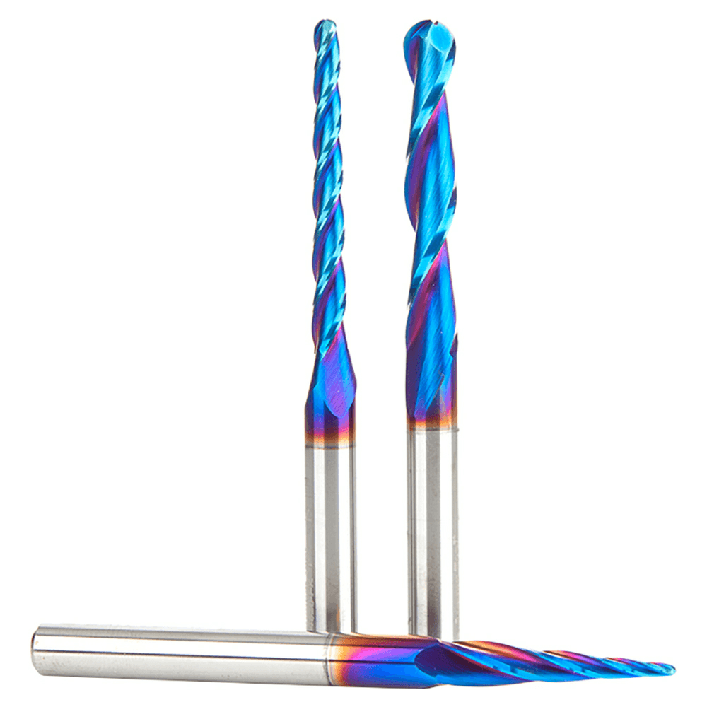 3-Piece CNC 2D/3D Carving Ball Nose Spektra Up-Cut Spiral Router Bit Set, 1/4" Shank - Alt Image 1